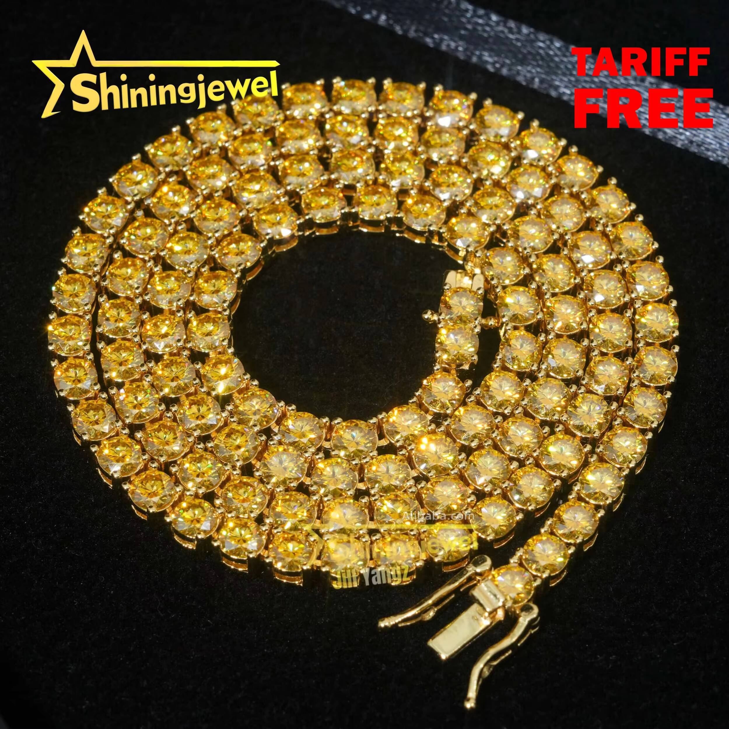 Pass Diamond Tester Golden Yellow Moissanite Tennis Necklace Bracelet 4mm Colorful Tennis Chain 925 Sterling Silver Fine Jewelry