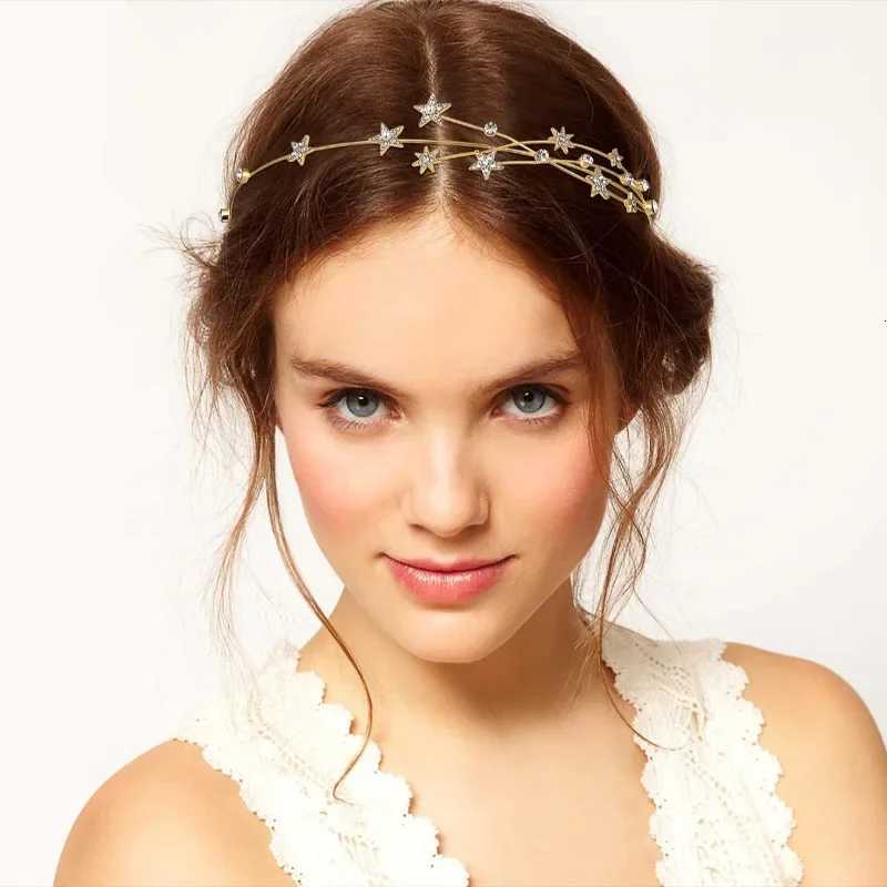 Star Leaves Rhinestones Bands For Wen Imitation Pearl Mti-Layer Hollow Hair Hoop French Elegant Dedicate Party Tiaras Y250808