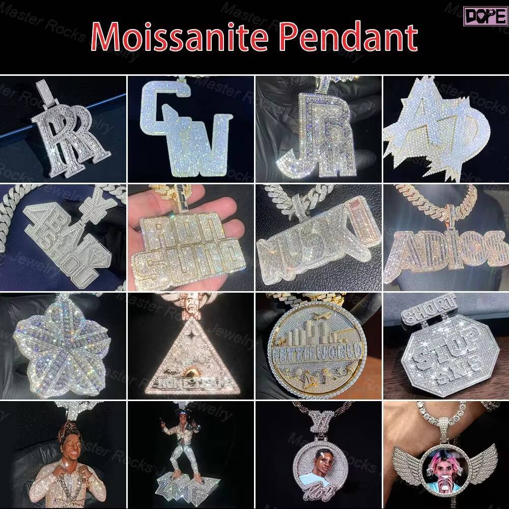 Hip Hop Iced Out Pendant Two Layer 925 Silver Big Round Disc Medal VVS Custom Moissanite Pendant