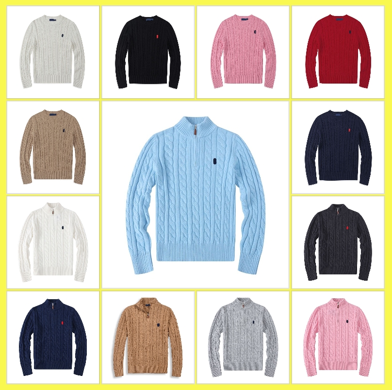 Men's ralphhlaurent Sweater Designer Men's Warhorse Embroidery Breathable Beach Cotton Half Zipper Men's polos Sweater