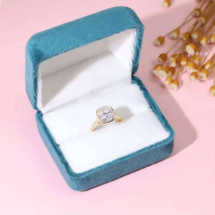 Gift Fashion Jewelry 14k Solid Gold Ring 3.5ct VVS Cushion Cut Iridescent Moissanite With Melee Engagement Rings for Women Men