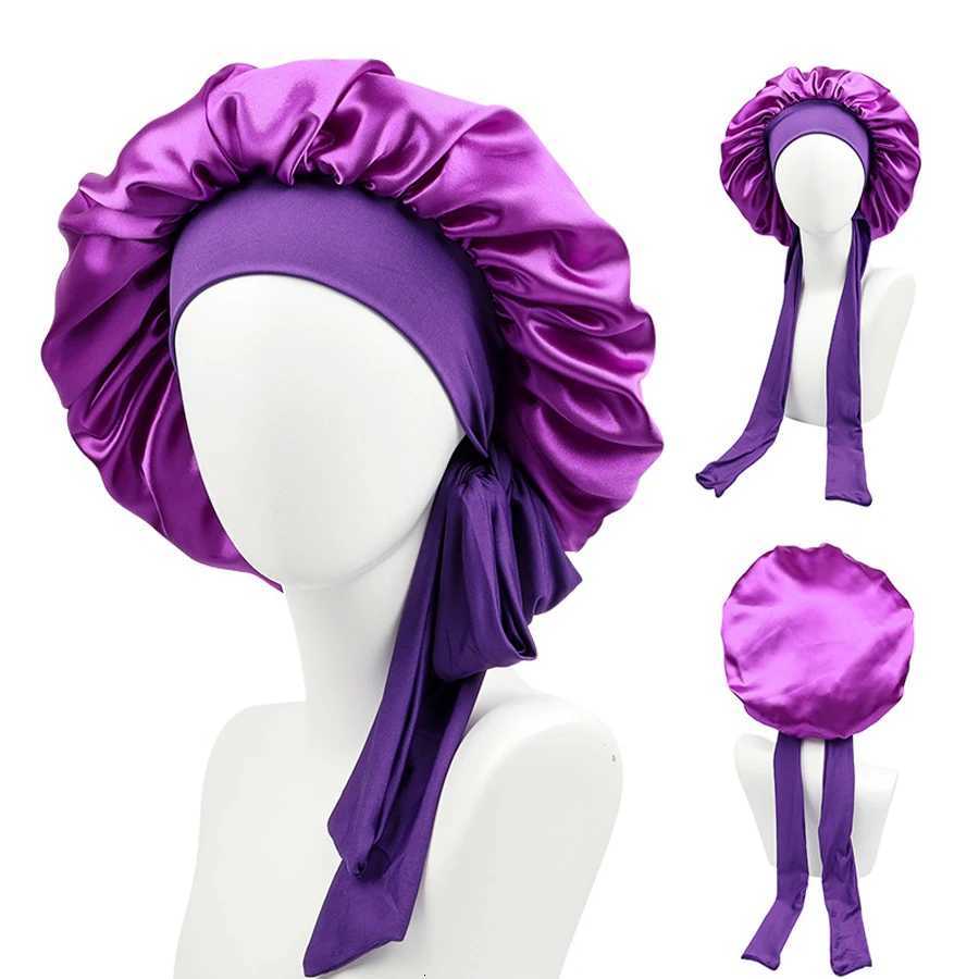 Elastic Ribbon Color Ding Round Hat Solid Color Womens Long Hair Sleeping Hat Makeup Hat Knot Beauty Perm Hat Z250808