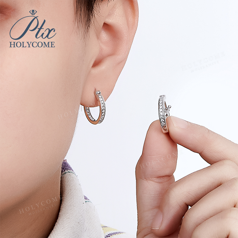 Moissanite Hoop Earrings For Women D Color Original 925 Sterling Silver Jewelry Classic Women's Full Moissanite Diamond Huggie Earrings