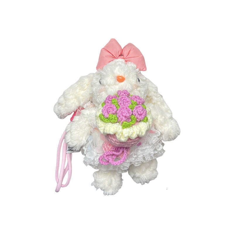 New Dress Plush Lop-Eared Rabbit Keychain Cute Adorable Holding Flower Bunny Plushie Bag Pendant for Women