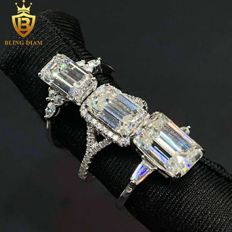 Women Jewelry Engagement Gift Ring Sterling Sier VVS Moissanite Big Dia Emerald Cut Rings