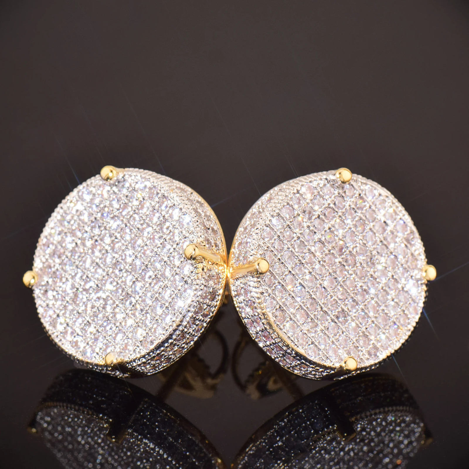 CUC 14MM Big Round Stud Earring Screw Back Iced Out Cubic Zirconia Men Women Earrings Gold Color Hip Hop Jewelry Fashion Gift 250807
