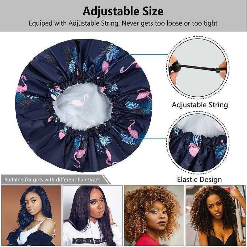 Shower Cap Large Adjustable Reusable Double-Layer Waterproof Bath Cap for Women Girls Braids SPA Long Hair Z250808