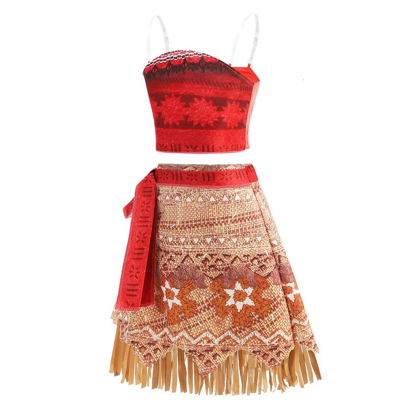Girls Moana Princess Dress for Kids Carnival Cosplay Vaiana Costume Children Birthday Party Headwear Necklace Flower Clothes Set 250807 - view 4