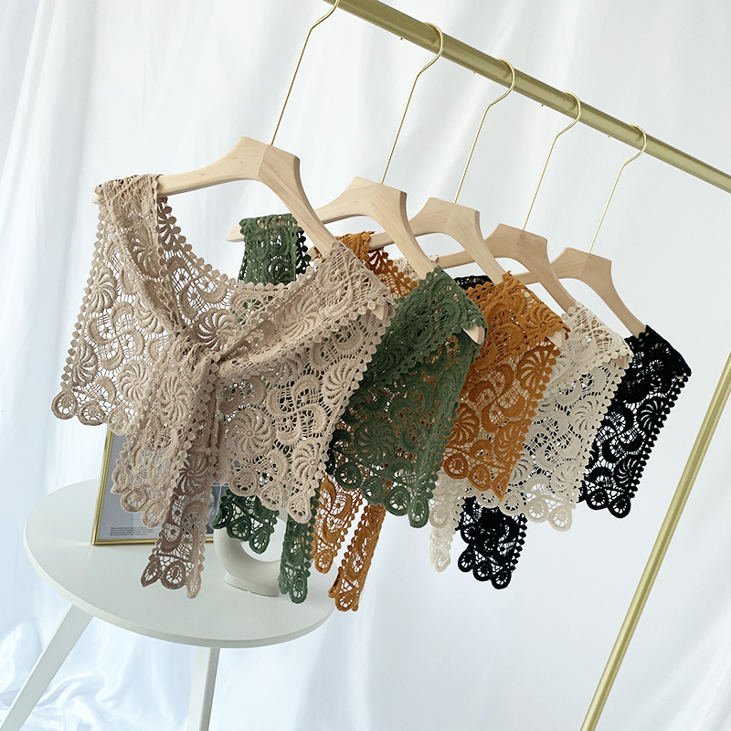 K1615 Summer thin sun protection lace shawl hollow versatile false collar with skirt outer silk scarf small shawl triangle scarf