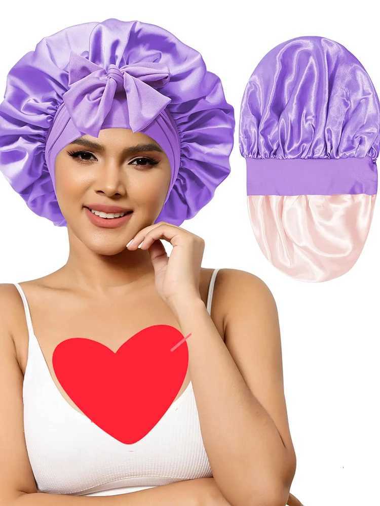 Long Silk Bonnet For Sleeping With Wide Elastic Band Comfortable Head Cover For Night Sleep Hair Care Women Long Hair Curly Z250808