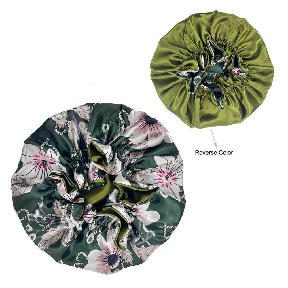 New Double-Sided Reversible Satin Bonnet Hat Large Satin Lined Bonnet Sleep Cap Silky Night Sleep Cover Cap Lady Hair Styling Z250808