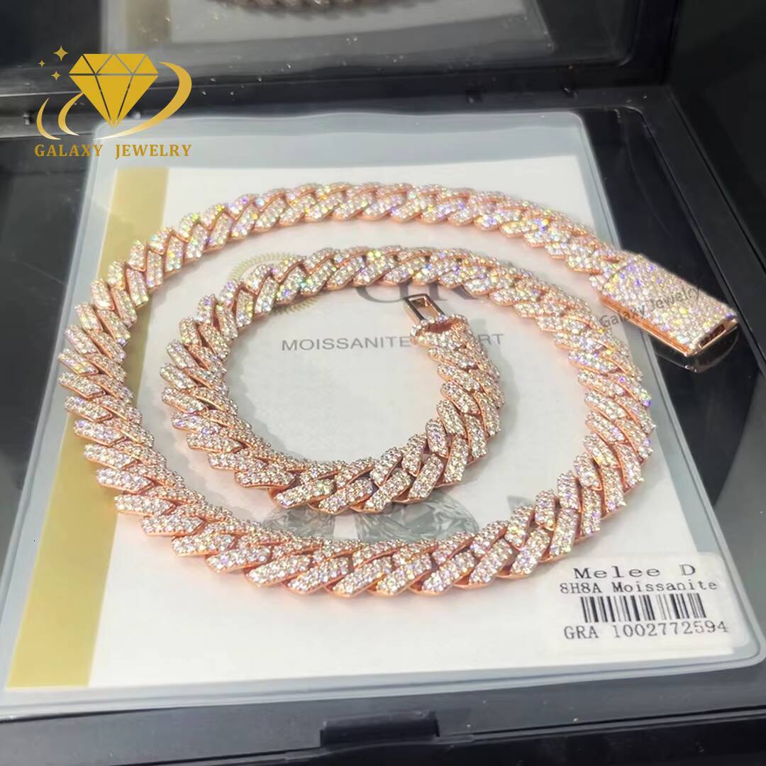 High Quality 8mm Moissanite Chian 2Rows Hip Hop Jewelry for Men 925 Silver Iced Out Cuban Chain with GRA Certificate