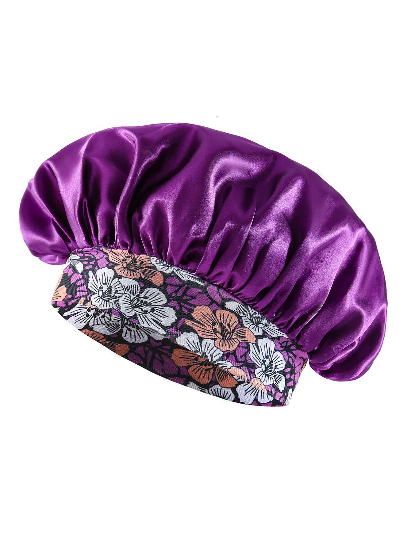 Womens Fashion Bonnet Flower Printed Hair Hat with Wide Edge Elastic Silk Smooth Satin Face for Daily Home Sleep Hat Z250808