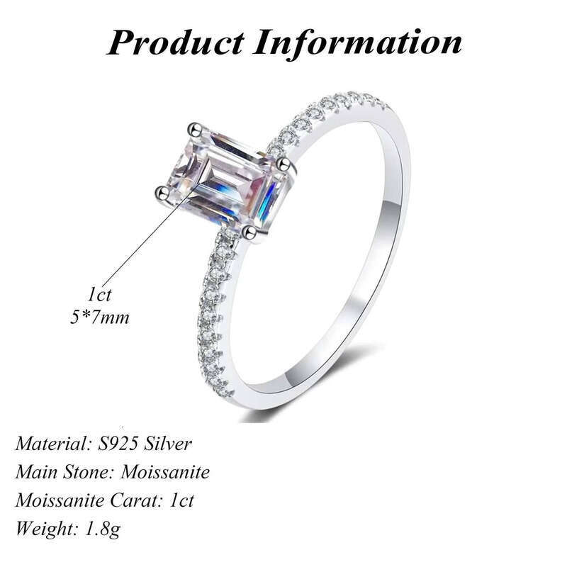S Sterling Sier Wedding Ring with Emerald Radiant Cut Elegant Moissanite Style 1ct