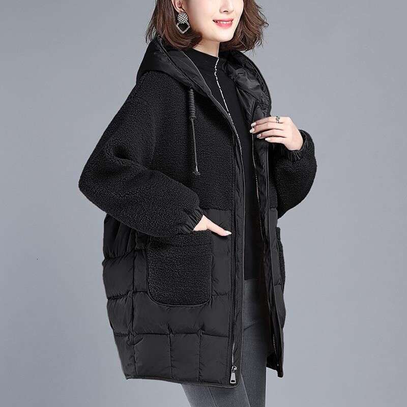 Women's Clothing Loose Warm Jacket Mid Length Lamb Wool Large Size Cotton Thickened Coat