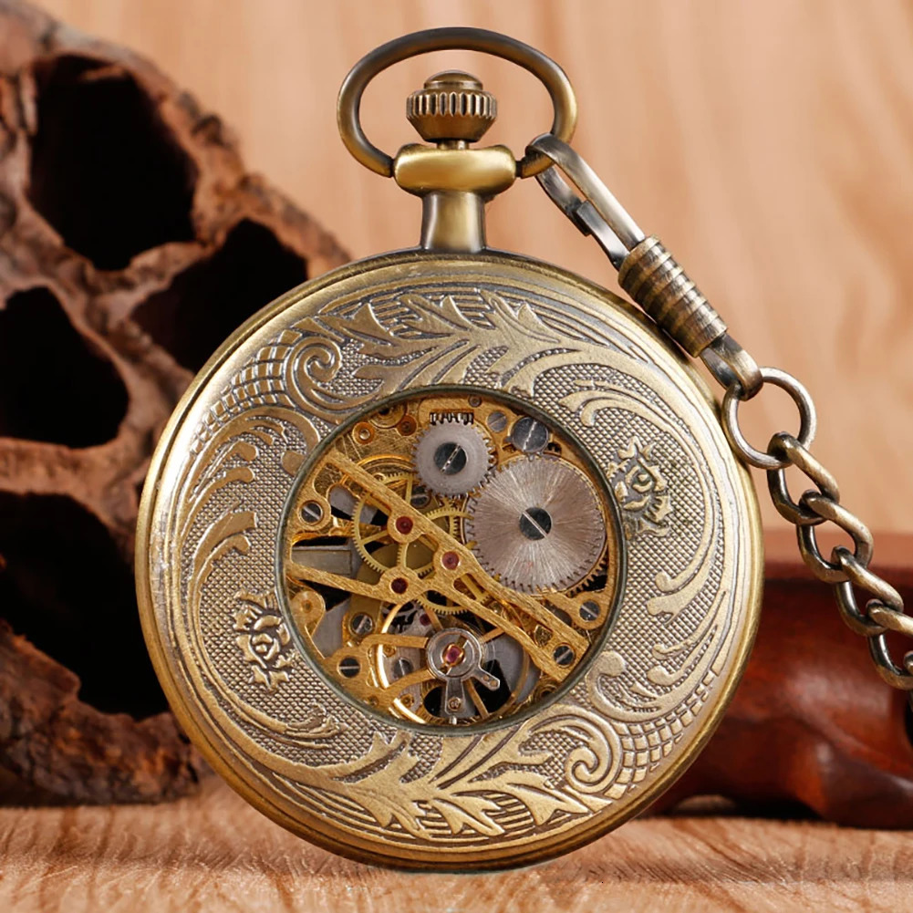 Old Fashion Bronze Mechanical Pocket Watch Men Retro Treasure Box Pattern Chain Pendant Pocket Clock Timepiece Gifts Male 250807