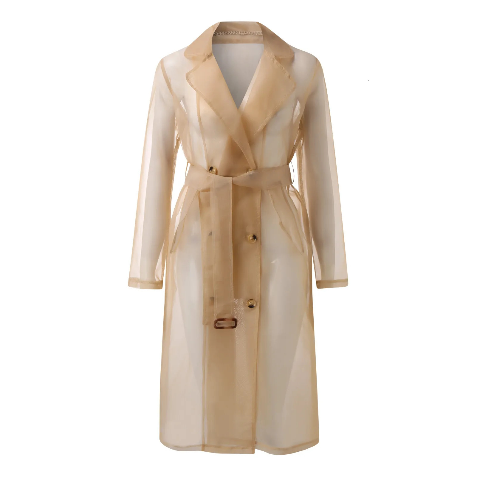 Jackets For Womens Mesh Transparent Overcoat Long Sleeve Buttoned Coat With Belt Turndown Collar Light Weight 250808
