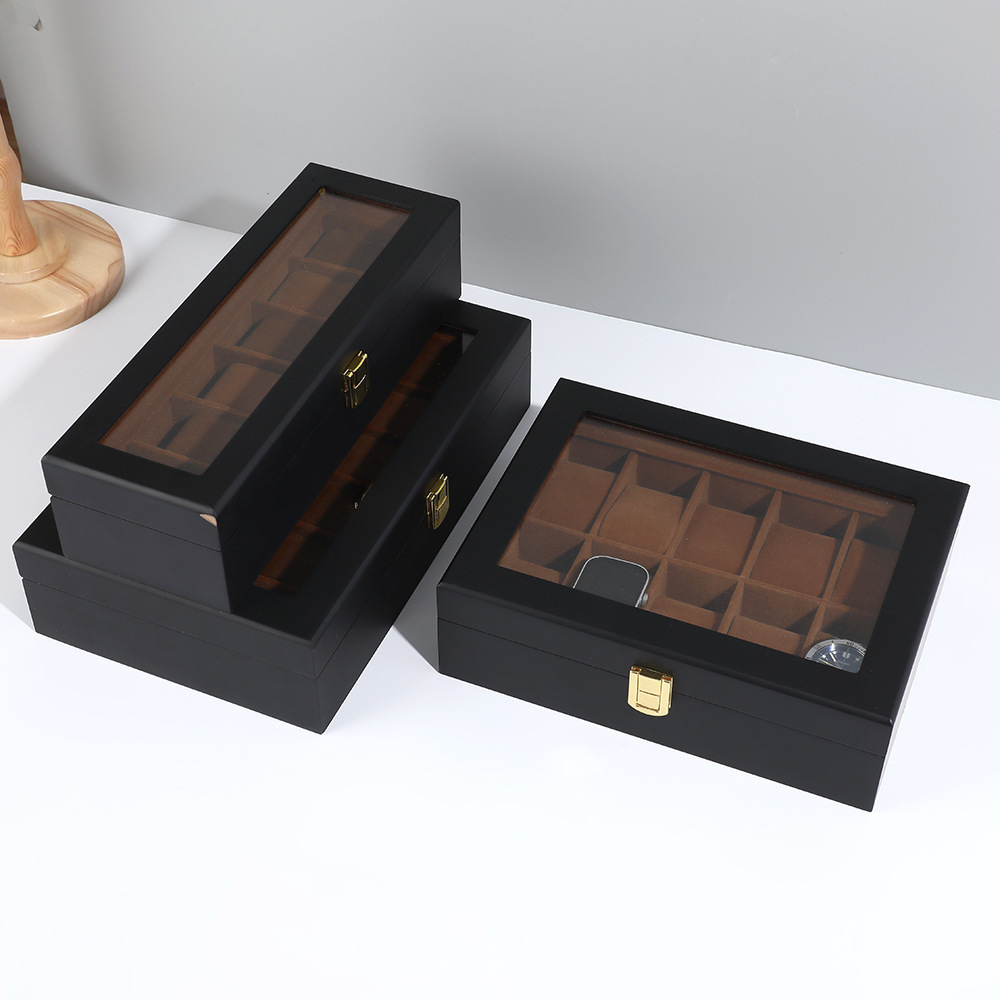 High-end Lacquer 12-slot Watch Display Box Black Matte Jewelry Storage Box Large Capacity Flip Cover Window Watch Box 241018