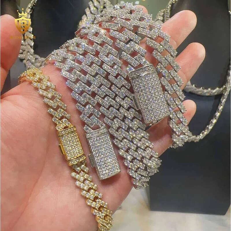 Fine Jewelry Necklace 8mm 10mm 13mm Iced Out Link Chain 1 Row Vvs Moissanite Cuban Chains for Men