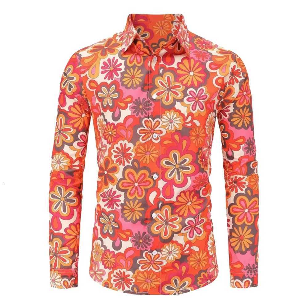 Mens Long Sleeves Shirts Hippie 70s Disco Hip Hop Button Flower Retro Long Sleeve Shirt New Mens Casual Blouse Unisex Tops W250808