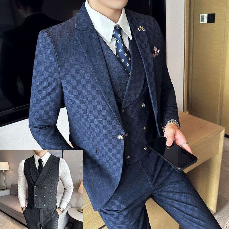Suit Three Piece Shiny And Dark Plaid Men's Wedding Groom Set, Best Suit, Man