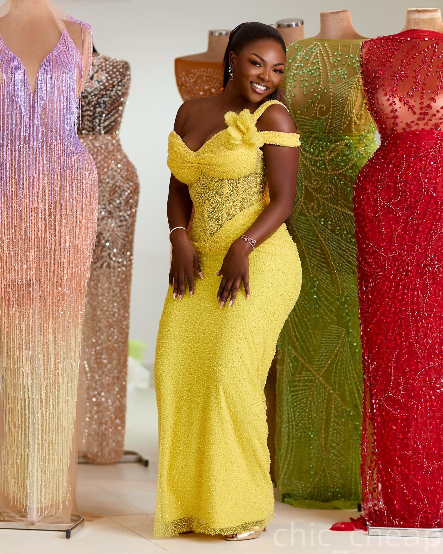 Yellow Sheath Prom Dresses 2025 One Shoulder Sequined Flower Evening Formal Party Second Birthday Engagement Gowns Plus Size Dress For Special Occasio
