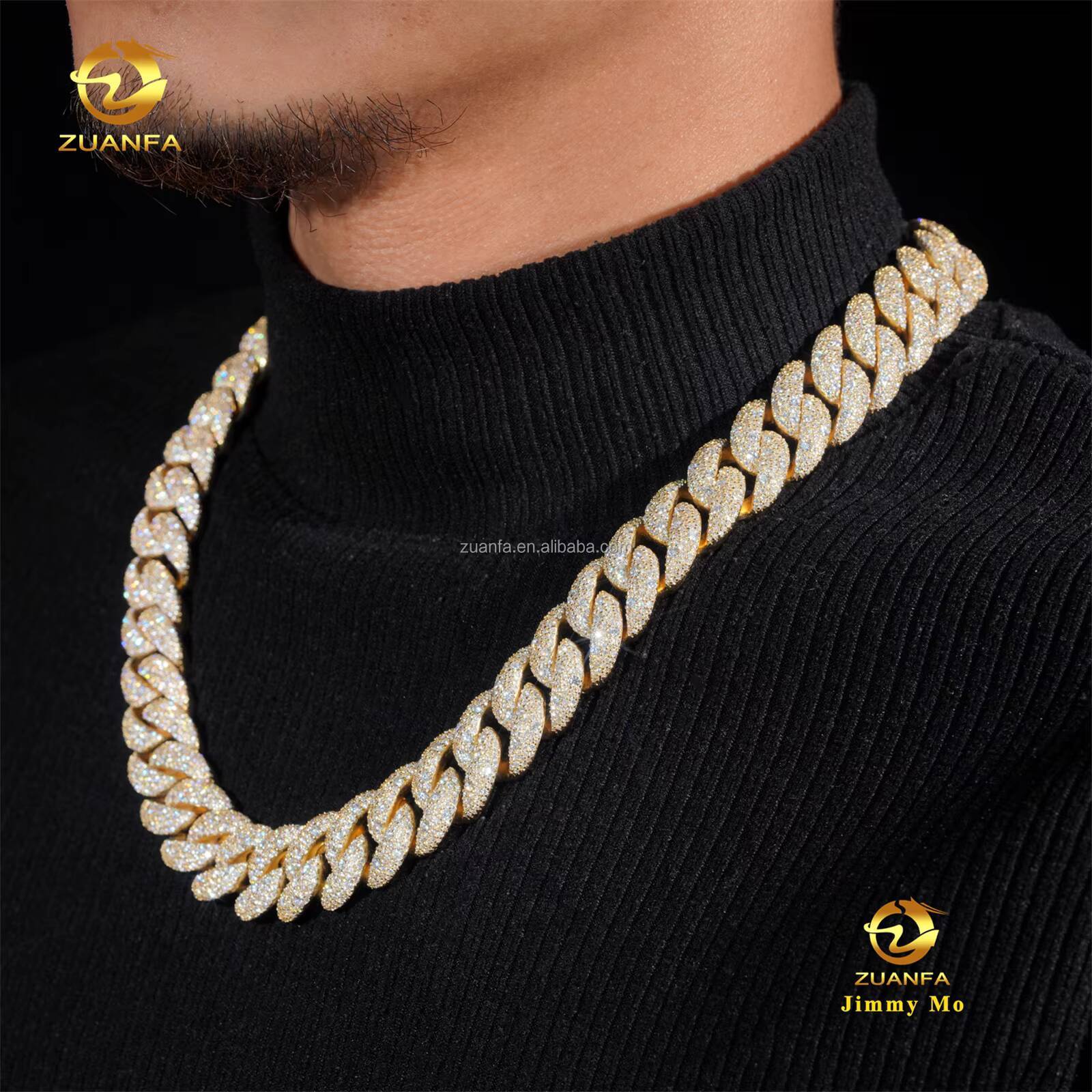 Customized Luxury Heavy 925 Solid Silver 18mm Big Guy Rapper Jewelry Iced Out Hip Hop Moissanite Diamond Miami Cuban Link Chain