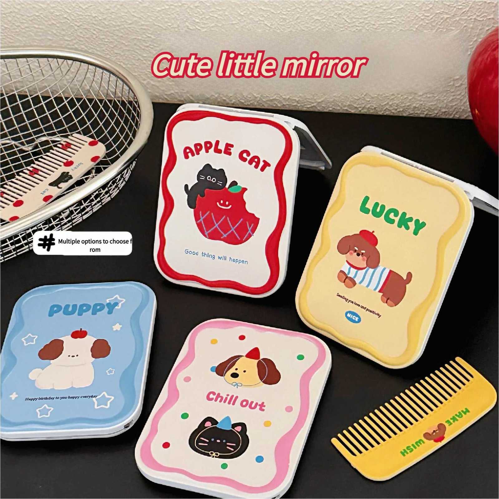 1/4 Pcs Cute Little Mirror Girls Portable Mini Makeup Mirror Foldable Makeup Mirror Creative Mirror Comb Z250807