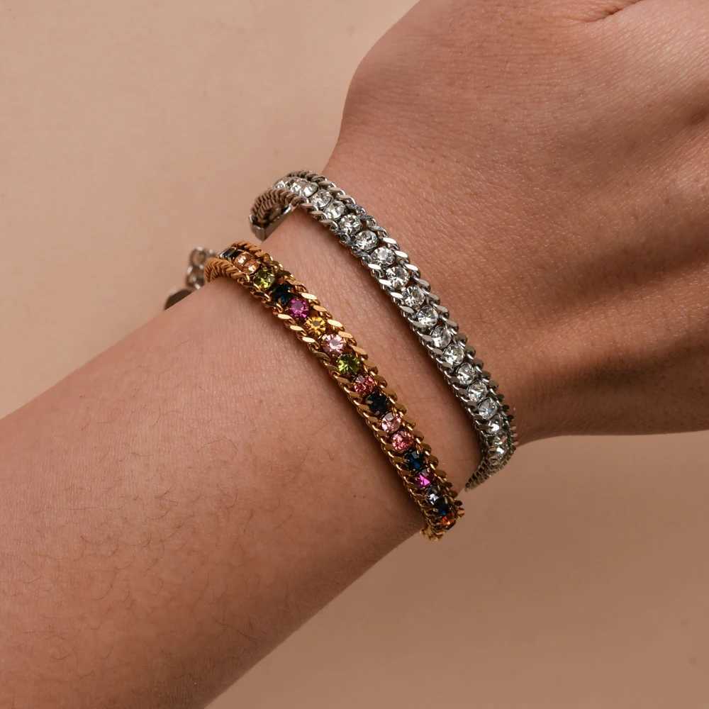 18K Gold Plated Chain Bracelet for Women Men in Gold Color with Woven Crystal Cubic Zirconia Stainless Steel Jewelry Accessories Z250807