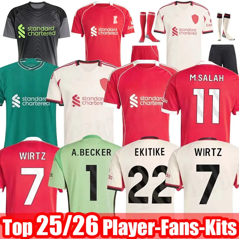 25 26 LFC Wirtz SALAH jersey Ekitike MAC ALLISTER Kerkez GAKPO DARWIN SZOBOSZLAI Jeremie Frimpong Long sleeves soccer jerseys Mens Kids Kit sock Full sets