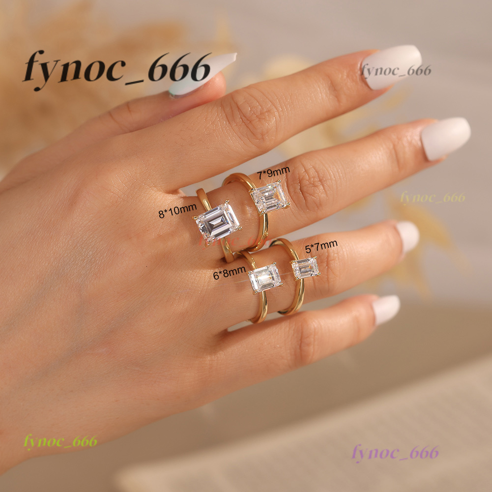 Classic S925 Silver Rhodium Plated 1ct/2ct/3ct/4ct Emerald Cut 8A Cubic Moissanite Women Bridal Promise Jewelry Ring