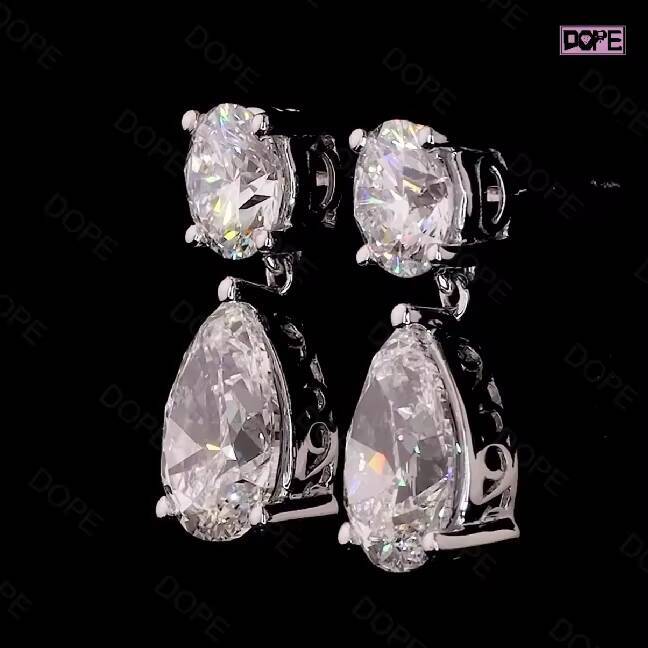 Elegant Earrings Women Custom Pear Cut Moissanite Stud Earrings Hook 14k White Gold Moissanite Earrings
