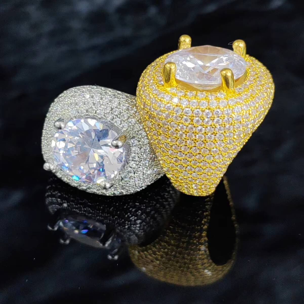 Hip Hop Full Micro Paved Iced Out Bling Full CZ Stone Charm Trendy Brass Cubic Zircon Ring for Men Jewelry Size 8-11