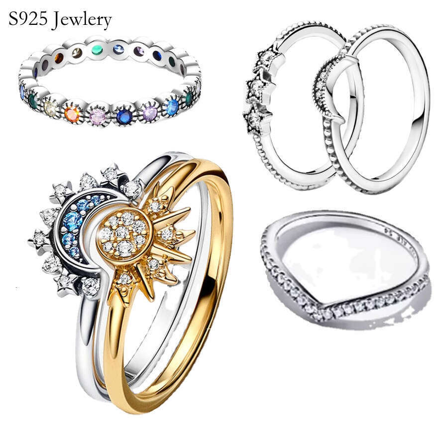 925 Sterling Silver Celestial Bodies Blue Glittering Moon Ring Solar Ring Female Silver Jewelry Fashion Accessories Free Delivery
