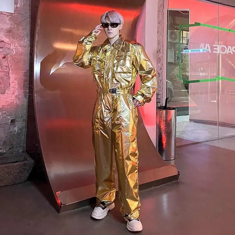 IEFB Performance Mens Overalls Turndown Collar Long Sleeve Jumpsuit Tech Wear 2025 Spring Summer Handsome Stylish 9C7266 250804