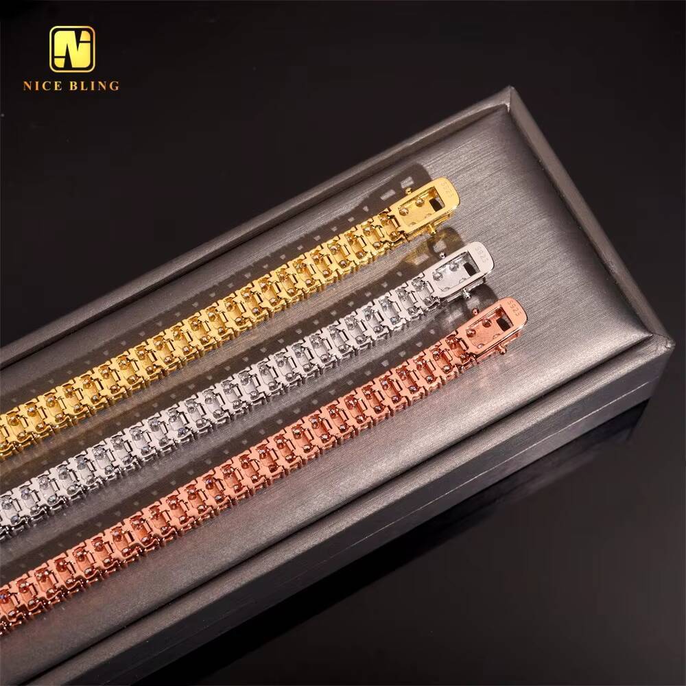 2Rows 3mm VVS Moissanite Tennis Chain Pass Diamond Tester 925 Silver Hip Hop Jewelry Bracelet Iced Out Diamond Tennis Chain