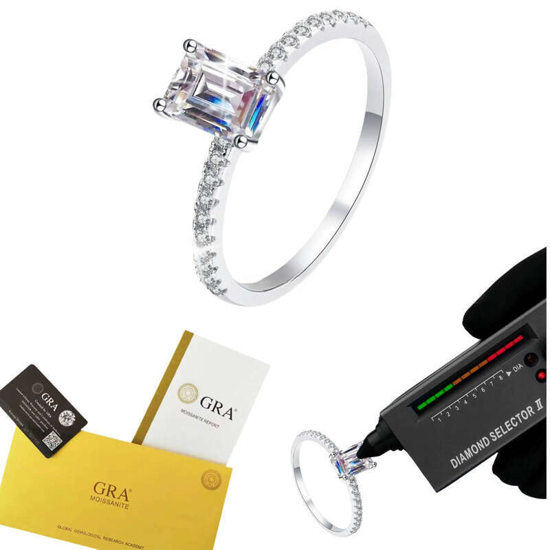 S Sterling Sier Wedding Ring with Emerald Radiant Cut Elegant Moissanite Style 1ct