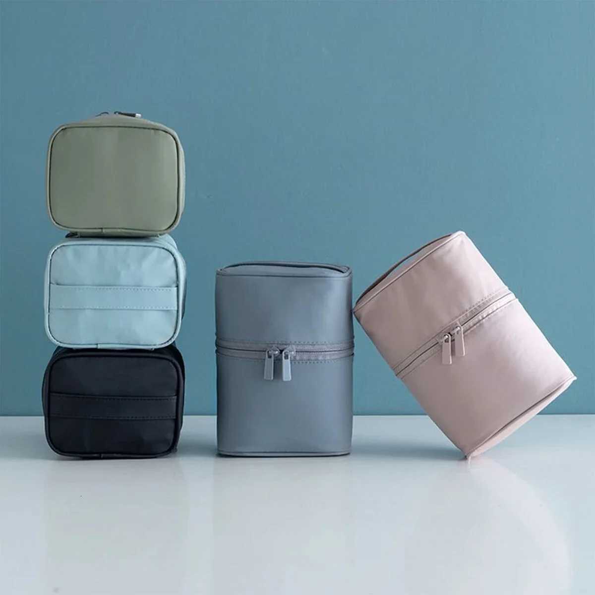 Portable Cylindrical Cosmetic Bag with Inner Pocket Waterproof Travel Cosmetic Bag Y250808