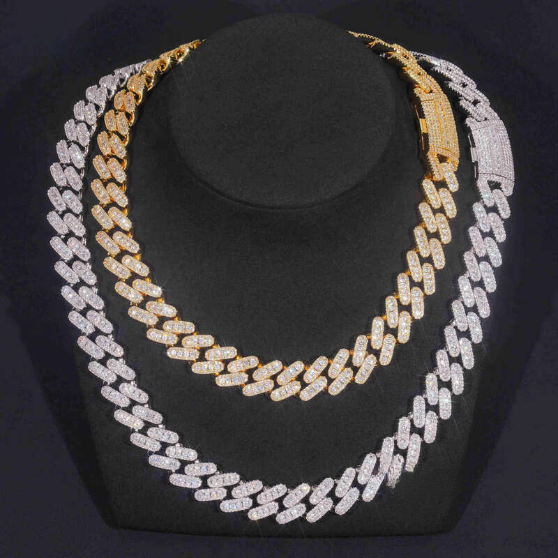 Rapper Fashion Hip Hop Jewelry Necklace Sier Gold Plated 15MM Width VVS Moissanite Cuban Link Chain