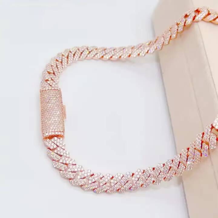 Pass Diamond Tester 925 Silver Necklace Diamond Jewelry Iced Out 10mm Double Rows Hip Hop Moissanite Cuban Chain