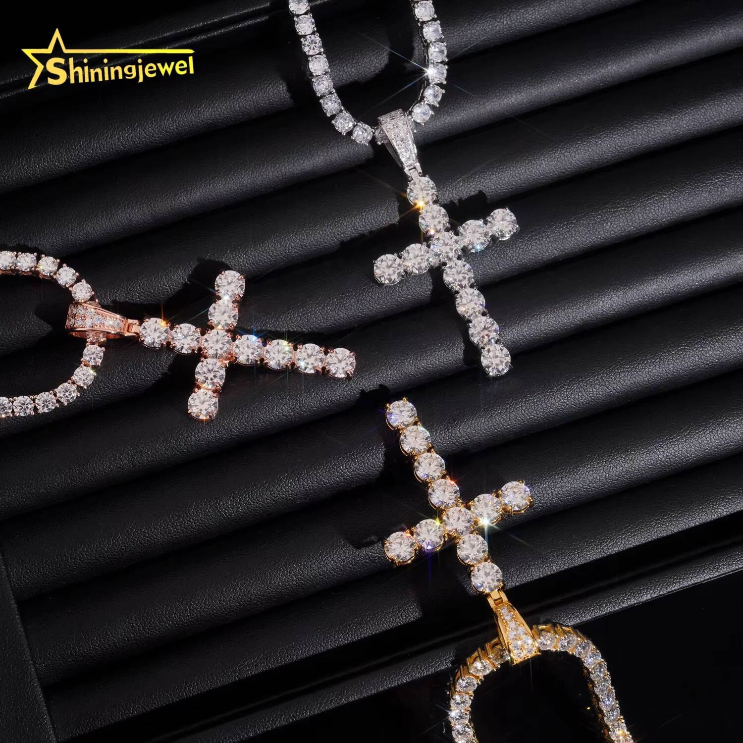 Ready to Ship 6mm Solitaire Tennis Pendants 925 Silver Cross Hip Hop VVS Moissanite Pendant