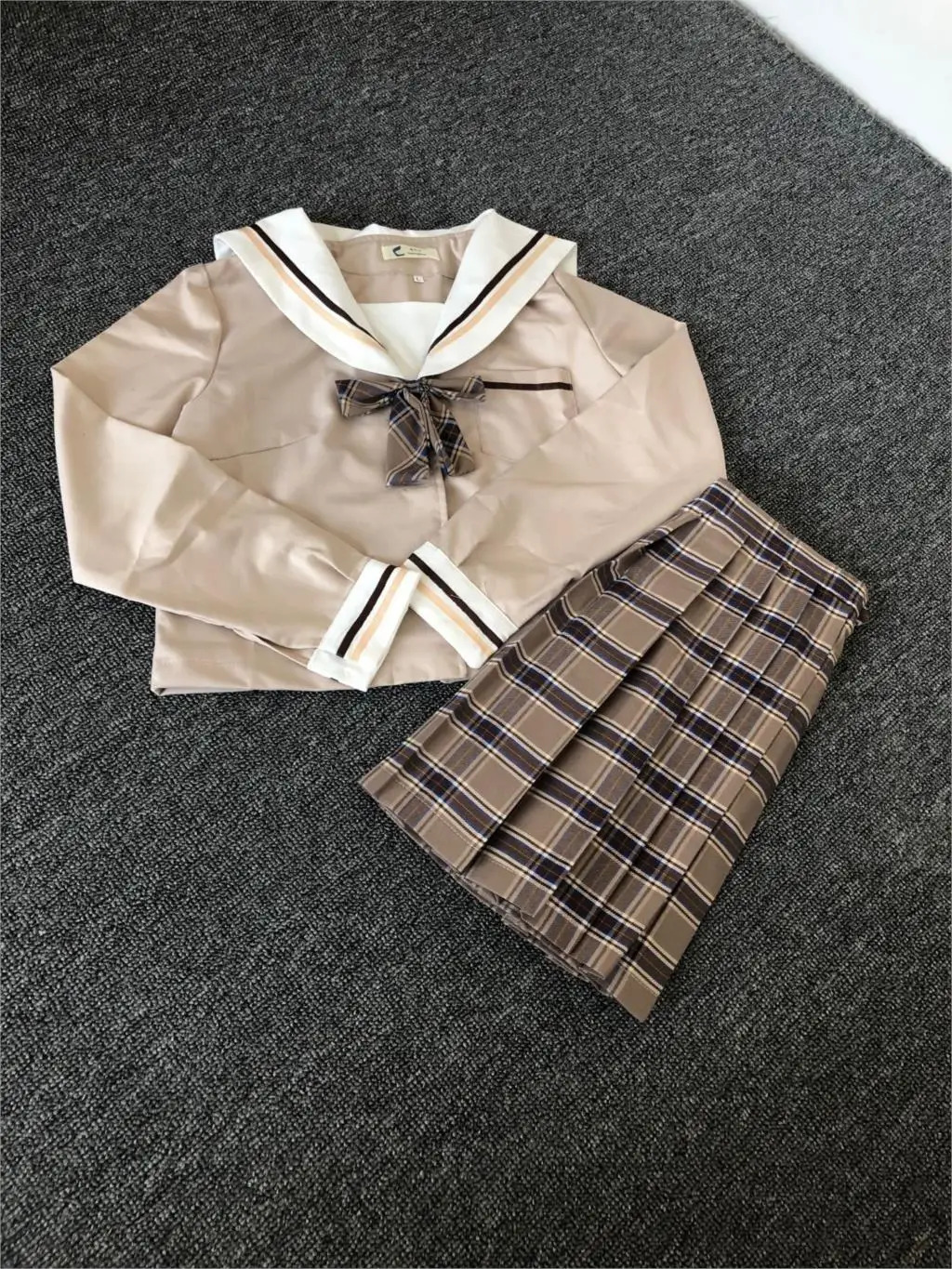 School Dresses Japanese College Middle Uniform For Girls Jk Uniforms Lady Sailor Suit Tea Brown Color Plaid Pleated Skirt 250729