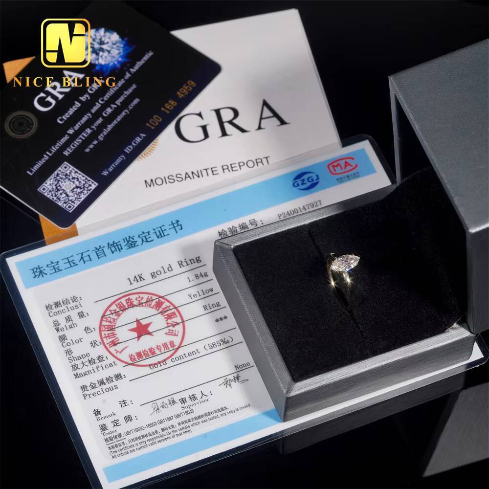 Pass Diamond Tester 14K Gold 1ct Marquise Cut Wedding Ring VVS Moissanite Engagement Ring for Women