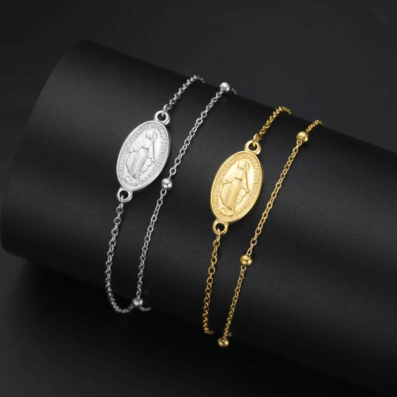 Skyrim Stainless Steel Virgin Mary Charm Bracelet Black Red Braided Rope Bracelets Mother of Jesus Catholic Blessed Jewelry Gift Z250807