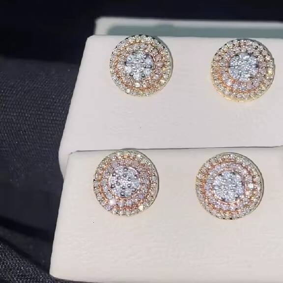 Bling Moissanite Earrings Triple Color 925 Silver Iced Out Cluster Halo VVS Moissanite Stud Earring