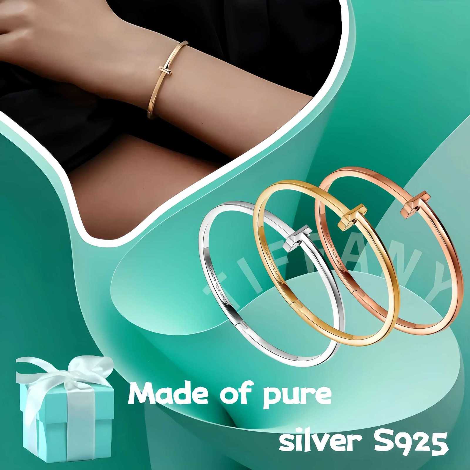 New pure silver S925 T-shaped minimalist design fashionable high-end bracelet suitable for womens holiday gifts. y250808