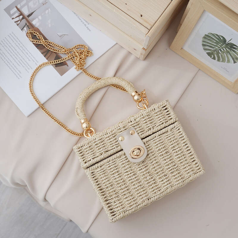 Ins Style Small Square New Straw Bag Single Shoulder Crossbody Handbag for Women Beach Photo Props Wedding Gift