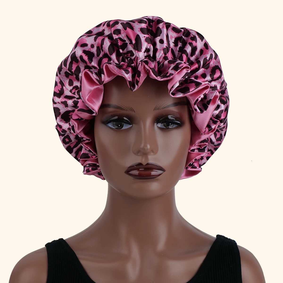 1PC Leopard Print Satin Silk Bonnet Double Layer Sleep Cap Comfortable Casual Hair Care Hat for Daily Use Z250808