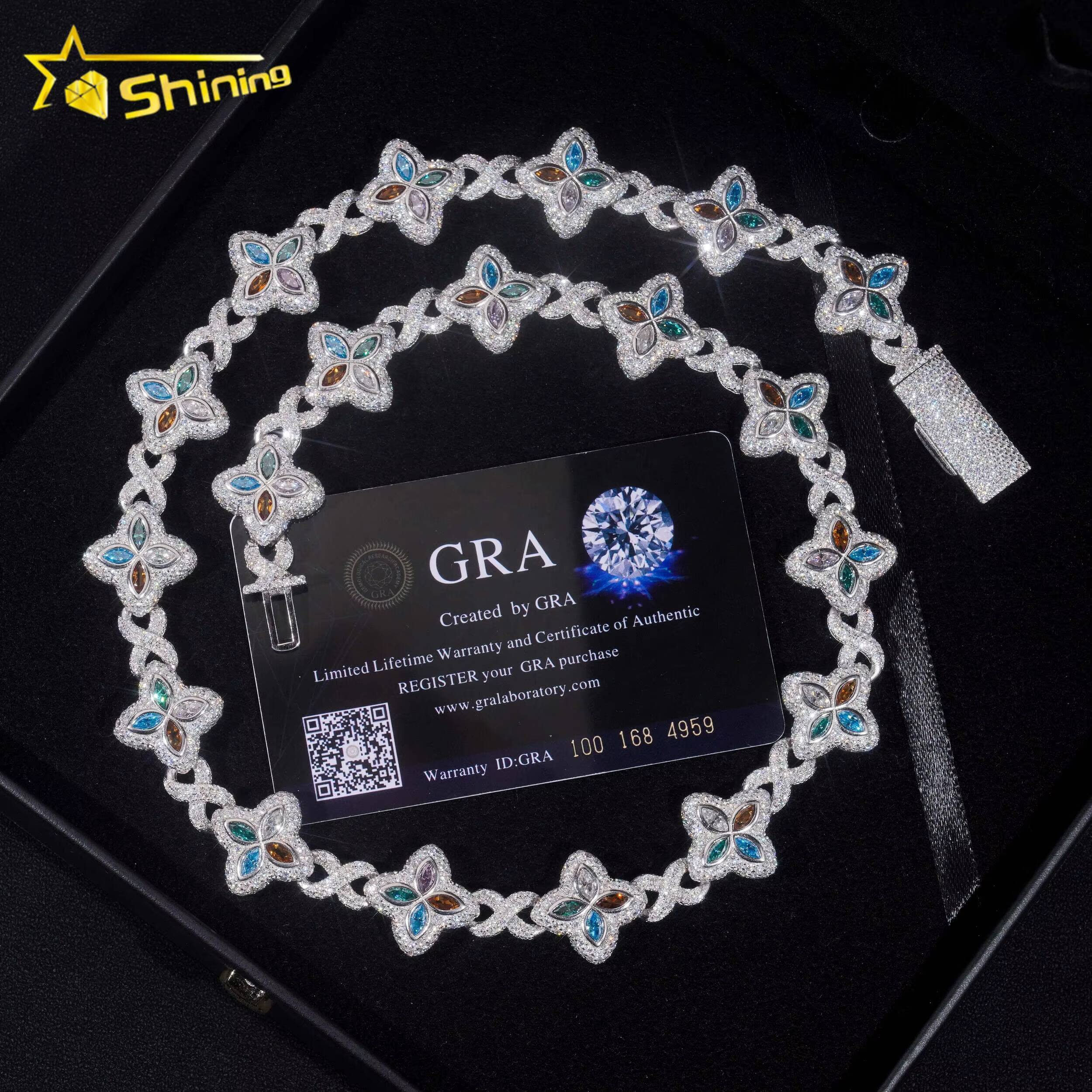 Top Quality New Arrival 15MM 925 Sterling Silver Hip Hop Jewelry Iced Out Chain Cuban Link Chain Colored Moissanite Necklace