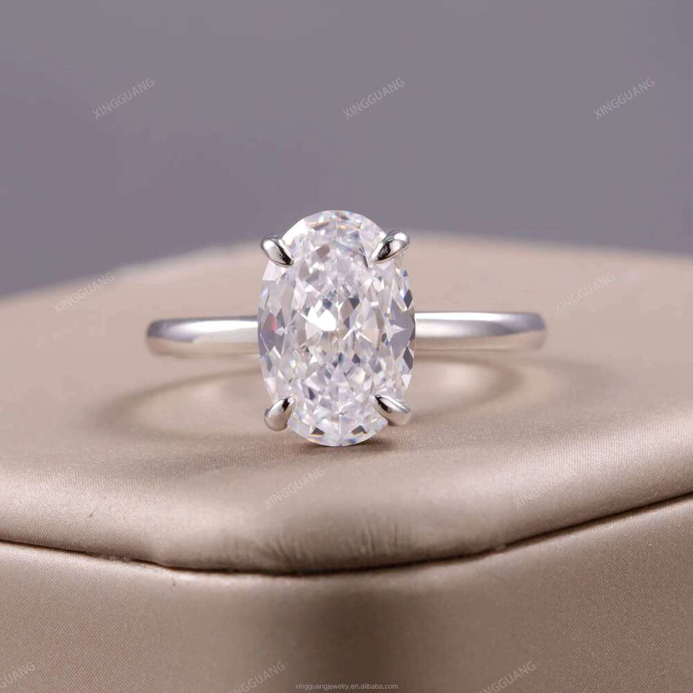 XG Women 2CT Oval Cut Moissanite Fine Rings Real Sier Plated Gold Custom Lab Dia Jewelry